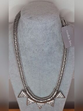 Cookie Lee Silver Crystal Triangle Statement Necklace